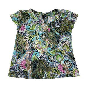 Talbots Petite Womens 2P Multicolor Paisley Short Sleeve Blouse
